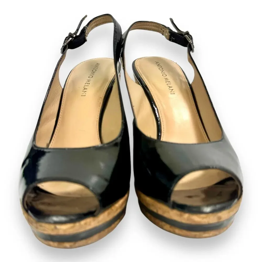 Patent Leather Cork Wedge Slingback Sandals 8.5 Rosie Y2K Glam